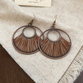 Vintage Ethnic Alloy Geometric Round Hollow Pendant Woven Hook Drop Earrings view 3