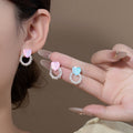 Light Luxury Acrylic Heart Stud Drops With Rhinestone Circle Hoop Alloy Silver Needle Fashion Earrings view 1