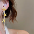 Fresh Style Resin Flower Zircon Tassel Drop Earrings With Silver Needle Sweet Floral Design view 3