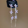Fresh Style Resin Flower Zircon Tassel Drop Earrings With Silver Needle Sweet Floral Design view 4