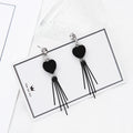 Velvet Round Top Black Bar Fringe Earrings in Three Colors view 4