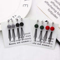 Velvet Round Top Black Bar Fringe Earrings in Three Colors view 1