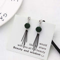 Velvet Round Top Black Bar Fringe Earrings in Three Colors view 6