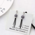 Velvet Round Top Black Bar Fringe Earrings in Three Colors view 3