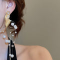Faux Pearl Zircon Flower Leaf Tassel Drop Earrings With Silver Needle Posts For Women view 3