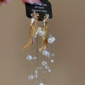 Faux Pearl Zircon Flower Leaf Tassel Drop Earrings With Silver Needle Posts For Women view 4