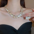 Light Luxury Metal Square Rhinestone Tassel Necklace Bracelet Earrings Jewelry Set view 4