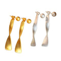 Irregular Twisted Brushed Metal Pearl Drop Earrings Geometric Light Luxury Statement Style view 5