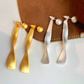 Irregular Twisted Brushed Metal Pearl Drop Earrings Geometric Light Luxury Statement Style view 4