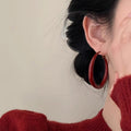 Iron Red Enamel Round Hoop Earrings Vintage Hong Kong Style Minimalist Commuter Jewelry view 4