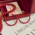 Iron Red Enamel Round Hoop Earrings Vintage Hong Kong Style Minimalist Commuter Jewelry view 3