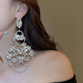 Copper Rhinestone Hollow Flower Tassel Drop Earrings, European American Statement Jewelry view 3
