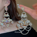 Copper Rhinestone Hollow Flower Tassel Drop Earrings, European American Statement Jewelry view 1
