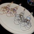 Copper Rhinestone Hollow Flower Tassel Drop Earrings, European American Statement Jewelry view 4