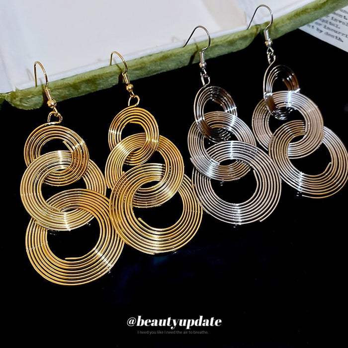 European Style Metal Round Hollow Wrap Tassel Pendant Drop Earrings For Women
