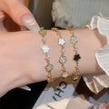 Light Luxury Copper Bangle With Zircon Flower Pendant And Acetate Floral Charm For Women view 3