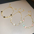 Light Luxury Copper Bangle With Zircon Flower Pendant And Acetate Floral Charm For Women view 4