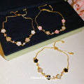 Light Luxury Copper Bangle With Zircon Flower Pendant And Acetate Floral Charm For Women view 2