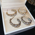 Light Luxury Alloy Oval C-Shaped Pearl Rhinestone Stud Earrings For Elegant Women view 2