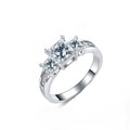 Silver Tone Princess Cut Crystal Three Stone Pavé Ring view 4