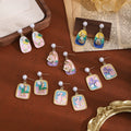 Vintage French Garden Floral Cat Pearl Enamel Alloy Drop Studs Elegant Vacation Sweet Women Earrings view 1