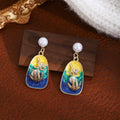 Vintage French Garden Floral Cat Pearl Enamel Alloy Drop Studs Elegant Vacation Sweet Women Earrings view 3