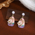 Vintage French Garden Floral Cat Pearl Enamel Alloy Drop Studs Elegant Vacation Sweet Women Earrings view 4