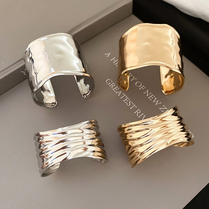 European Style Metal Wrinkle Texture Open Bangle Arm Cuff Bracelet For Women