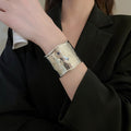 European Style Metal Wrinkle Texture Open Bangle Arm Cuff Bracelet For Women view 4