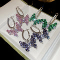 Light Luxury Copper Hoop Earrings With Sparkling Zircon Butterfly Charm And Silver Needle Posts view 1