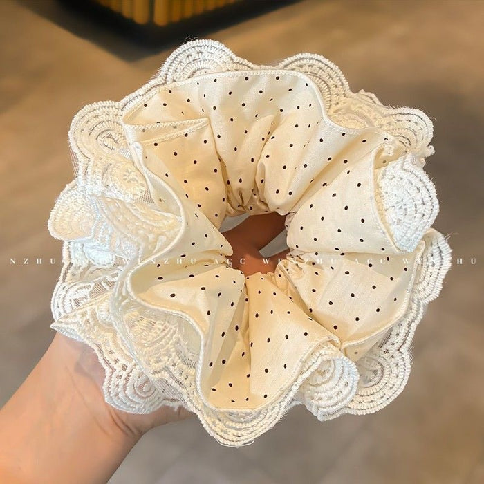 Polka Dot Lace Scrunchie With Ballet Bow Style