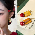 Retro Hong Kong Style Square Shell Glass Bead Stud Earrings With Silver Pins view 1