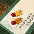 Retro Hong Kong Style Square Shell Glass Bead Stud Earrings With Silver Pins view 2