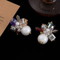Vintage Flower Cluster Baroque Pearl Rhinestone Crystal Alloy Studs Elegant French Luxury Earrings view 4
