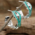 Geometric Vintage New Chinese Style Wave Line Earrings, Oil Painted Metal Statement Jewelry view 3