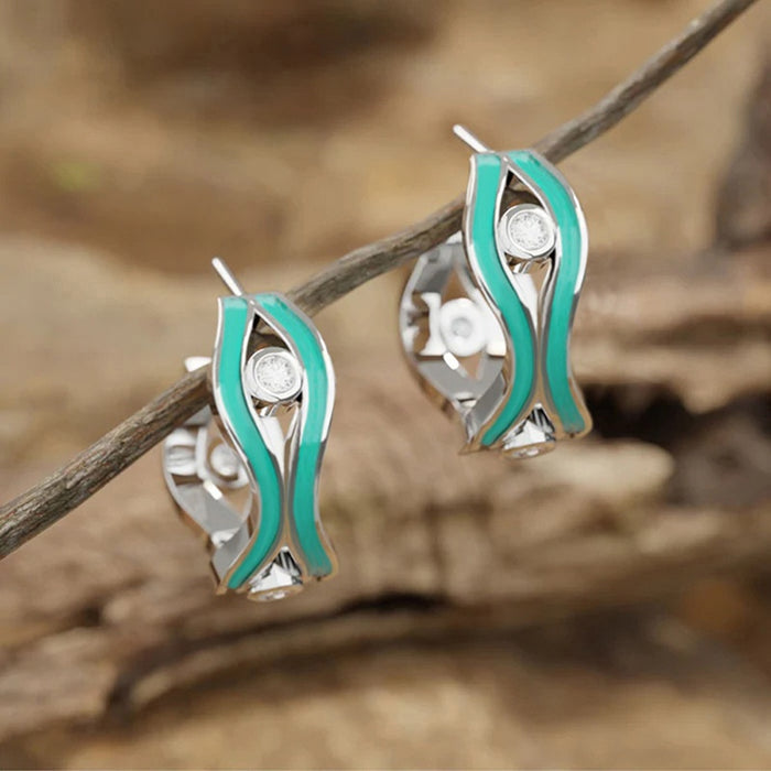 Geometric Vintage New Chinese Style Wave Line Earrings, Oil Painted Metal Statement Jewelry
