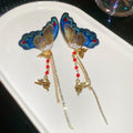 Zircon Butterfly Wing Tassel Drop Earrings With Wool Embroidery And Court Style Silver Needles view 4