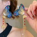 Zircon Butterfly Wing Tassel Drop Earrings With Wool Embroidery And Court Style Silver Needles view 1