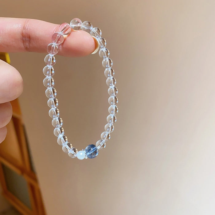 New Chinese Style Artificial White Crystal Round Pearl Beaded Bangle For Women