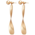 Geometric Ribbon Pearl Drop Earrings With Silver Pins, Twisted Metal Line Fashion Jewelry view 5