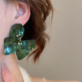 Vintage Resin Rhinestone Flower Drop Earrings With Silver Needle Artistic Fashion Studs view 3
