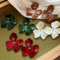 Vintage Resin Rhinestone Flower Drop Earrings With Silver Needle Artistic Fashion Studs view 2