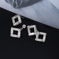 Luxury Geometric Hollow Square Rhinestone Crystal Double Wear Stud Drop Earrings view 3
