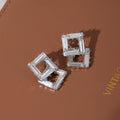 Luxury Geometric Hollow Square Rhinestone Crystal Double Wear Stud Drop Earrings view 2
