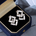 Luxury Geometric Hollow Square Rhinestone Crystal Double Wear Stud Drop Earrings view 4