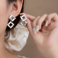 Luxury Geometric Hollow Square Rhinestone Crystal Double Wear Stud Drop Earrings view 1
