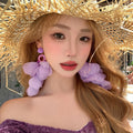 Silver Needle Crystal Resin Fabric Flower Tassel Drop Earrings For Women Resort Style view 4