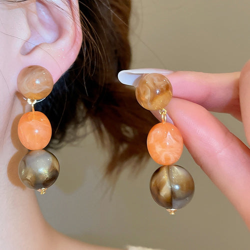 Vintage Acrylic Ombre Geometric Round Tassel Drop Earrings With Sterling Silver Pins