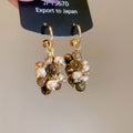Maillard Style Tiger Eye Zircon Geometric Round Tassel Drop Earrings With Silver Pins view 2