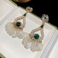 Court Style Teardrop Shell Tassel Drop Earrings With Rhinestone Pearl Hollow Design view 3